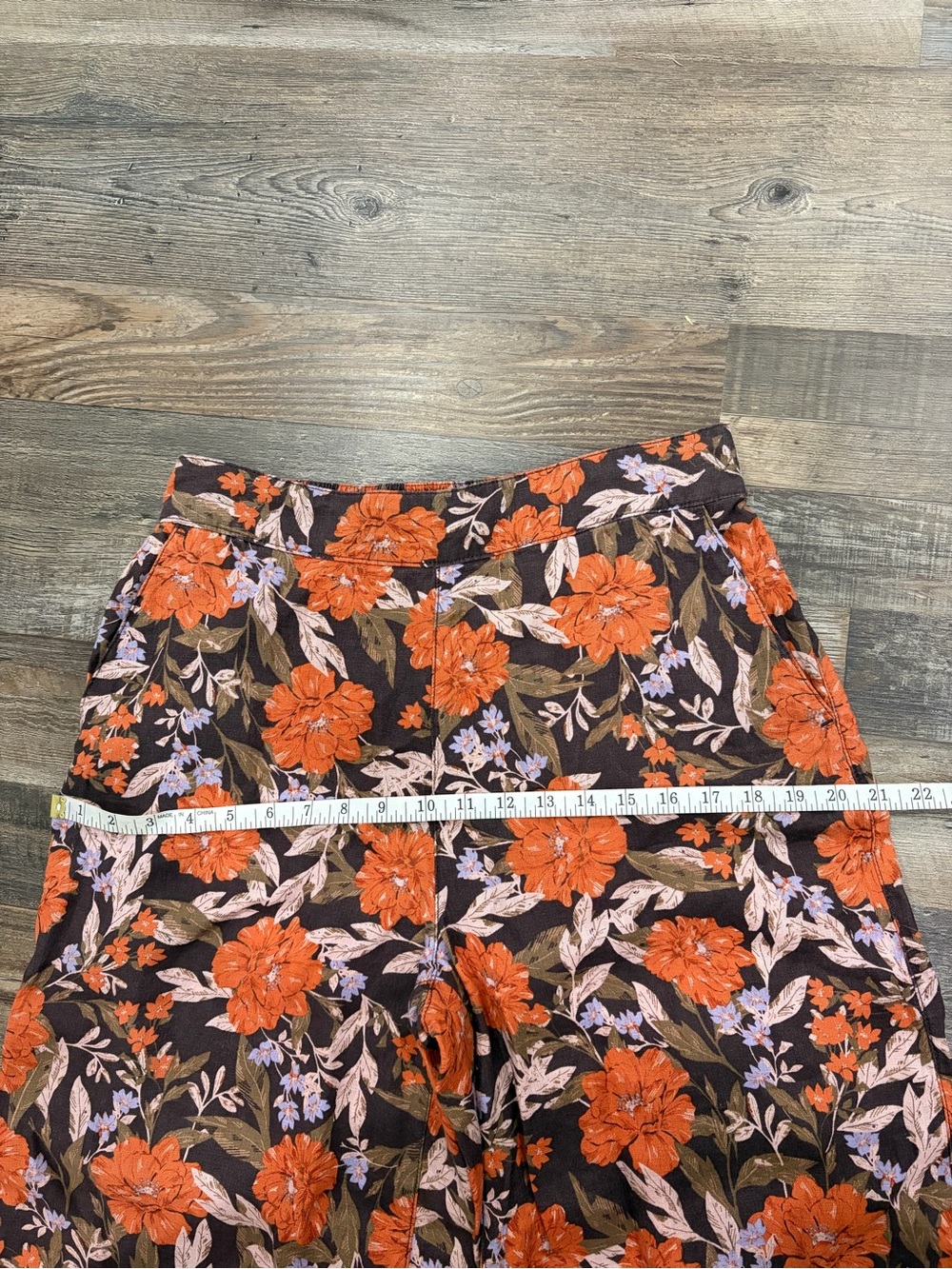 Haute Hippie Pants 100% Linen Floral Wide Leg Cropped Pants Size L Resort Vaca - Picture 8 of 14